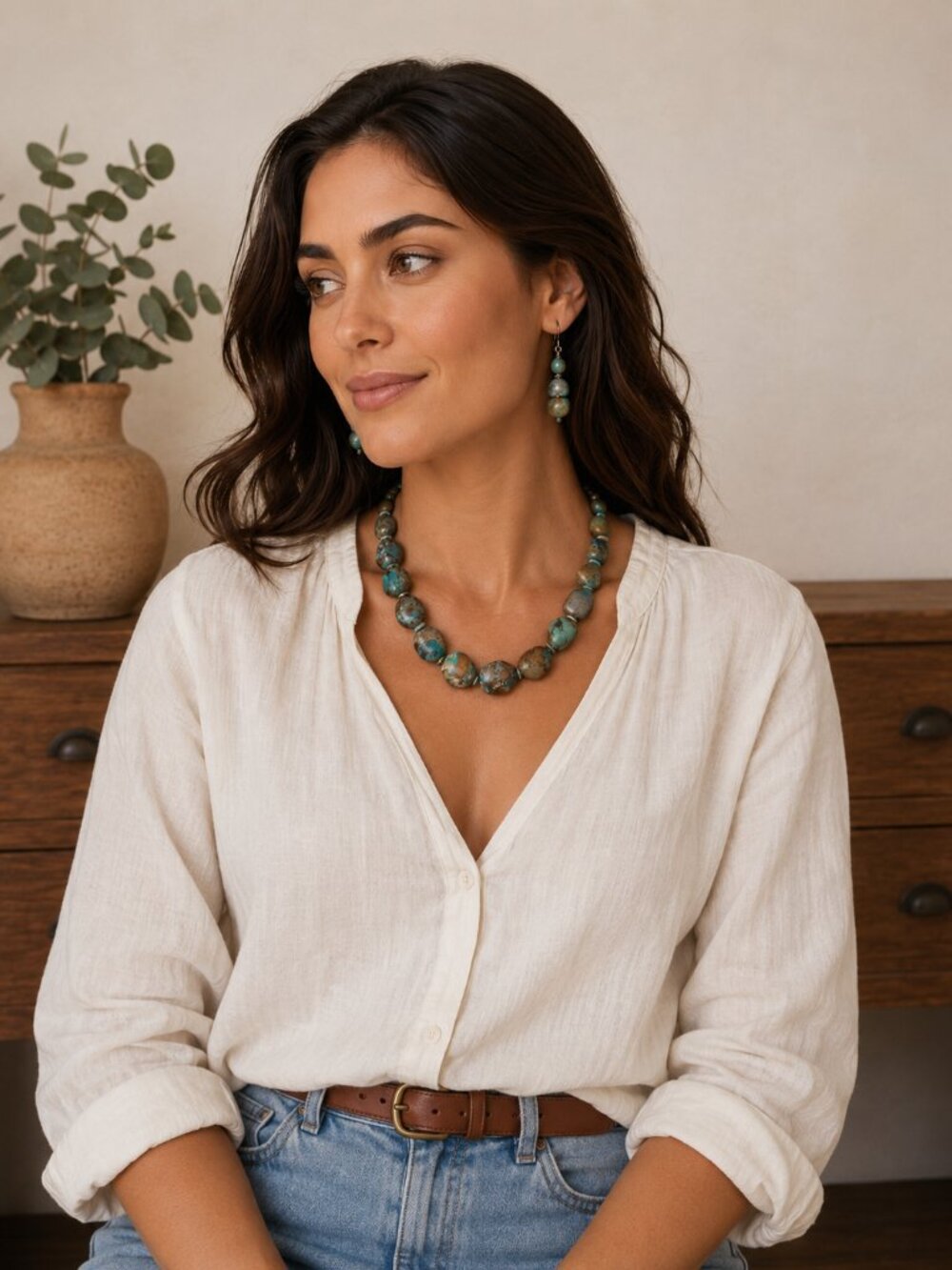 Stone Necklace & Earrings Set Boho Chic